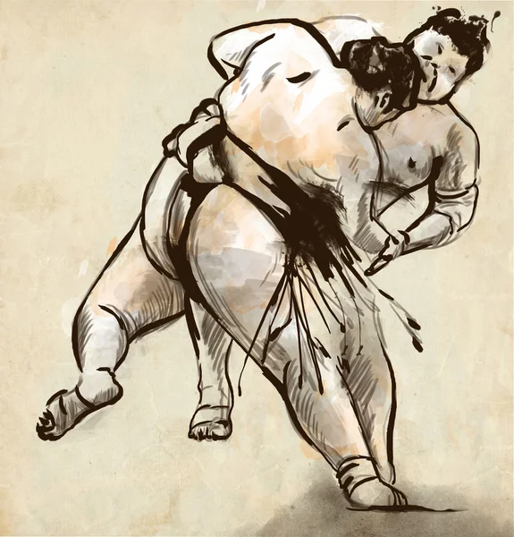 Sumo. Une illustration pleine grandeur dessinée à la main dans un style calligraphique — Photo
