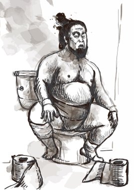 Sumo fighter on the toilet bowl - converted vector clipart