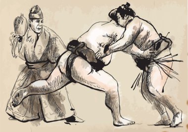 Sumo. (dönüştürülen kaligrafi tarzı çizilmiş vektör el)