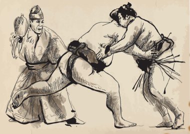 Sumo. (dönüştürülen kaligrafi tarzı çizilmiş vektör el)