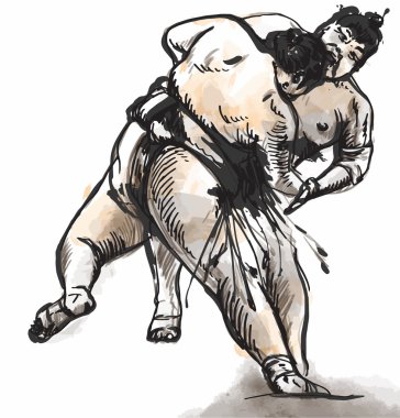 Sumo. (dönüştürülen kaligrafi tarzı çizilmiş vektör el)