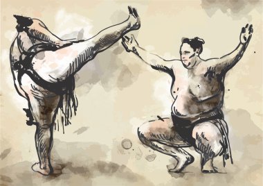 Sumo. (dönüştürülen kaligrafi tarzı çizilmiş vektör el)
