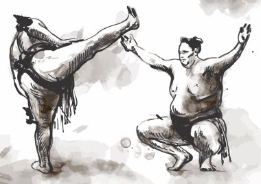Sumo. (dönüştürülen kaligrafi tarzı çizilmiş vektör el)