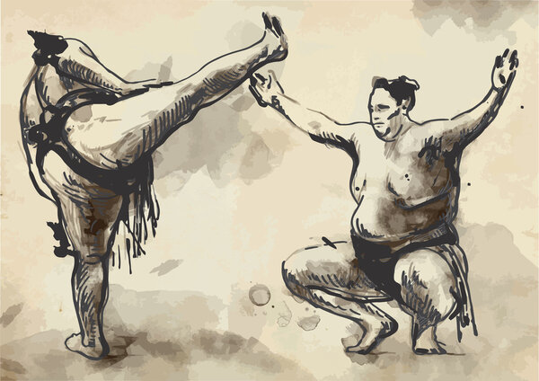 Сумо. Ручной рисунок вектора в каллиграфическом стиле (преобразован
)