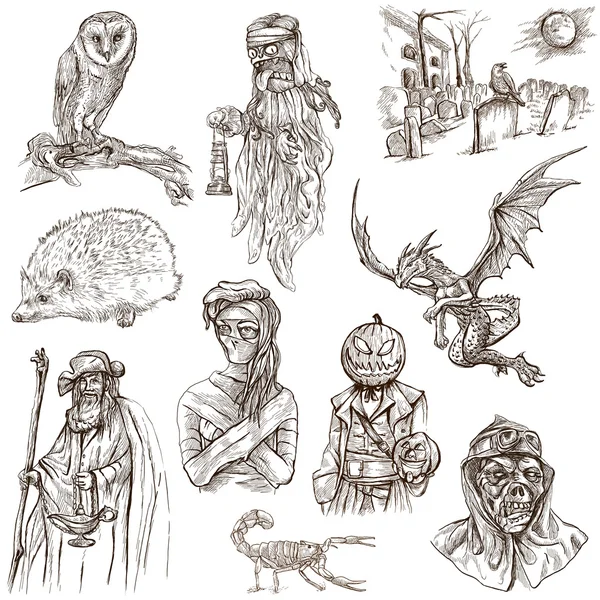 Halloween, Monsters, Magic - An hand drawn collection — Stock Photo, Image