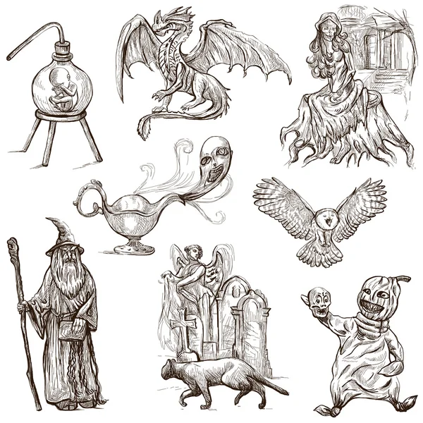 Halloween, Monsters, Magic - An hand drawn collection — Stock Photo, Image