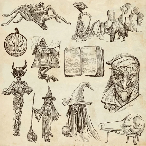 Halloween, Monsters, Magic - An hand drawn collection — Stock Photo, Image