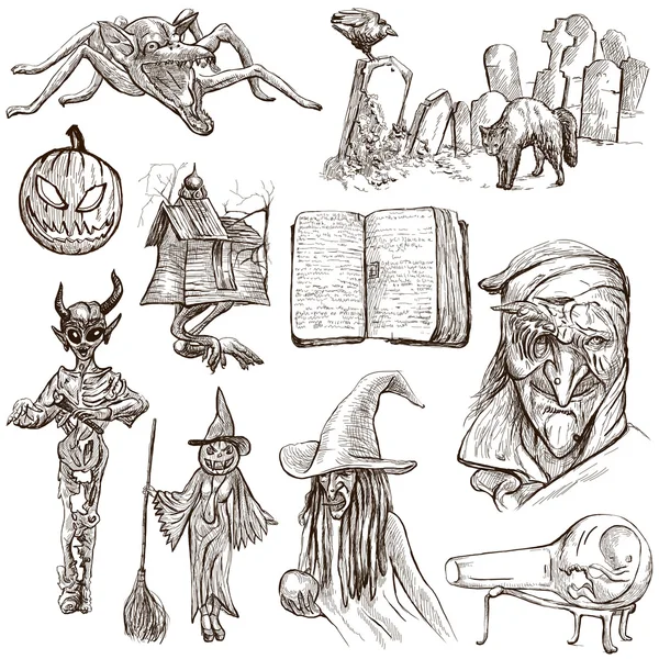Halloween, szörnyek, magic - egy kézzel rajzolt gyűjtemény — Stock Fotó