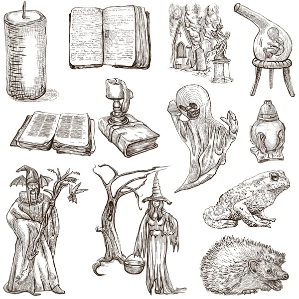 Halloween, Monstros, Magia - Uma coleção desenhada à mão — Fotografia de Stock