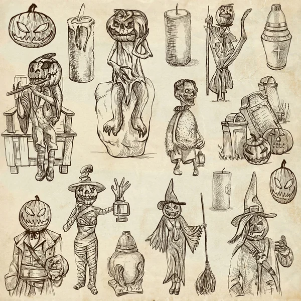 Halloween, Jack o Lanterna - Uma coleção desenhada à mão — Fotografia de Stock
