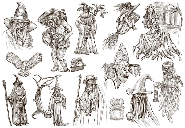 Halloween, Wizard and Witches - An hand drawn pack — Stock Photo, Image