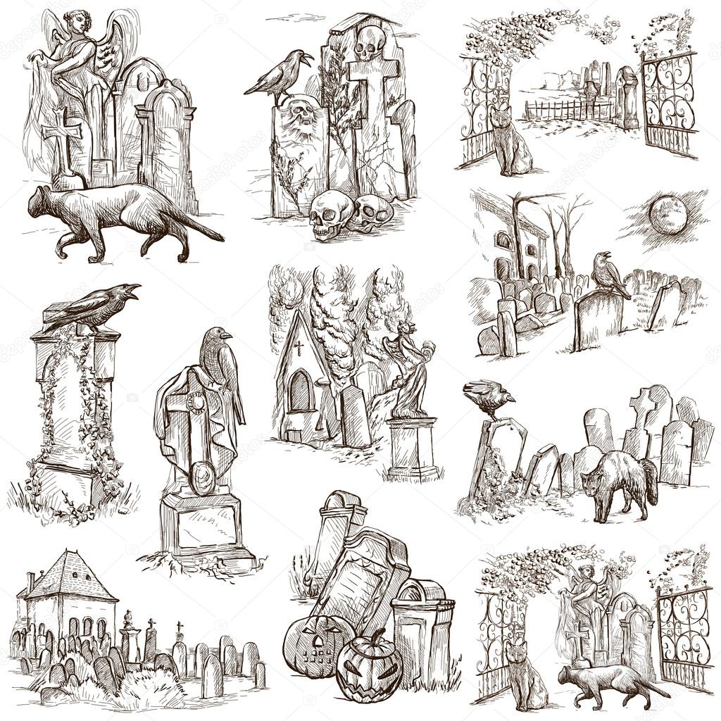 Halloween, Cemeteries - An hand drawn pack