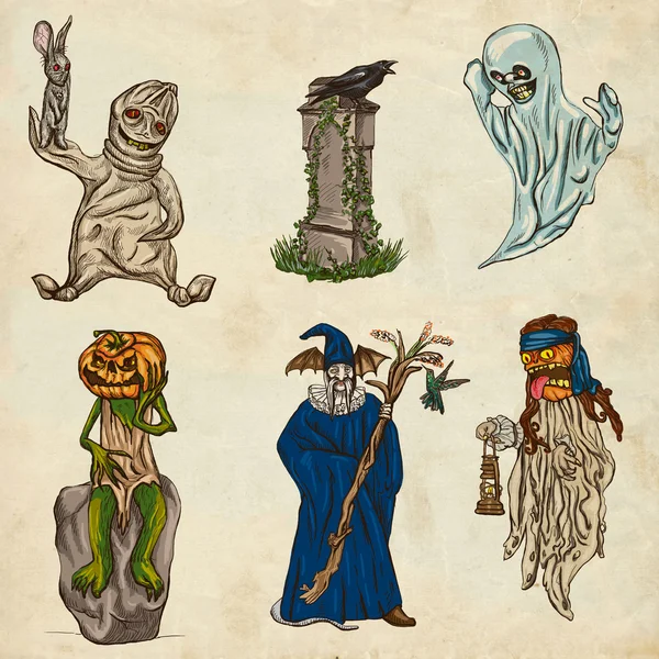 Avatares de Halloween - un paquete dibujado a mano — Foto de Stock