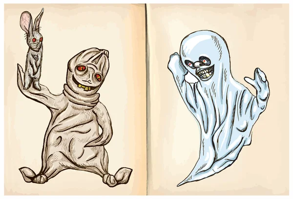 Boogey y fantasma - mano alzada, vector — Wektor stockowy