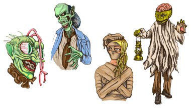 Halloween avatars - een volledige formaat illustraties hand getrokken, pack