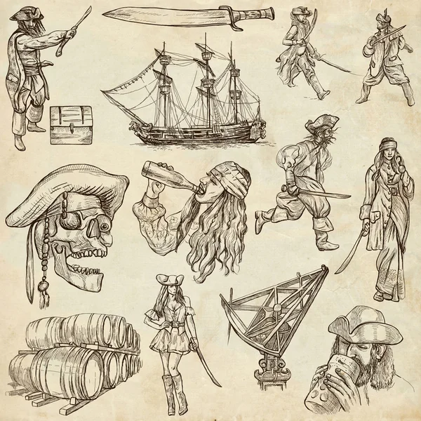 Piráti - kolekce ručně kreslenou — Stock fotografie