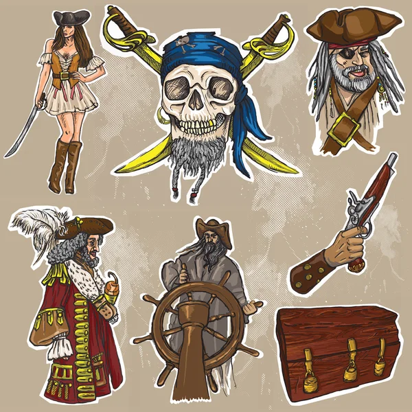 Pirates - un paquet vectoriel coloré dessiné à la main no.1 — Image vectorielle