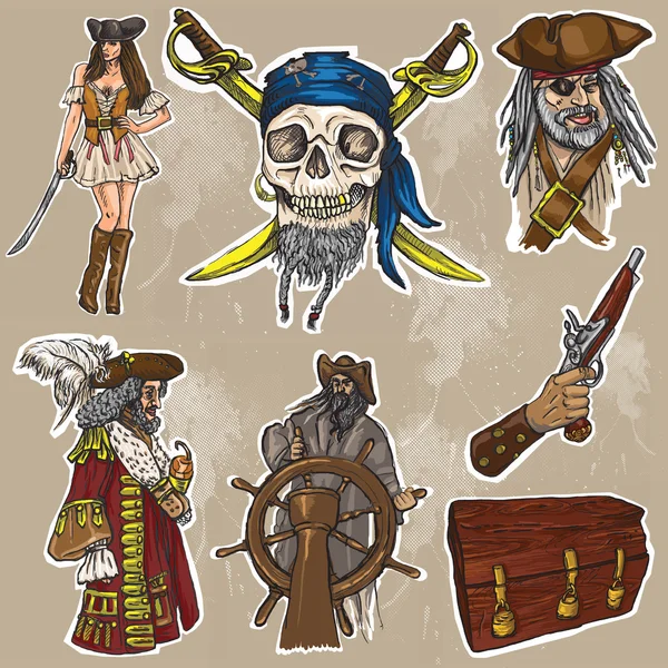 Piratas - un paquete vectorial de color dibujado a mano no.1 — Archivo Imágenes Vectoriales