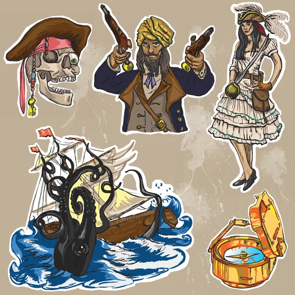 Piratas - um pacote vetorial colorido desenhado à mão no.2 — Vetor de Stock