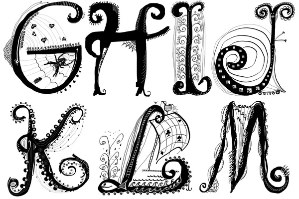 Kręcone figlarny alfabet - G-M — Zdjęcie stockowe