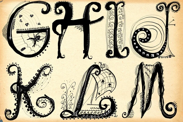 Kręcone figlarny alfabet - G-M — Zdjęcie stockowe