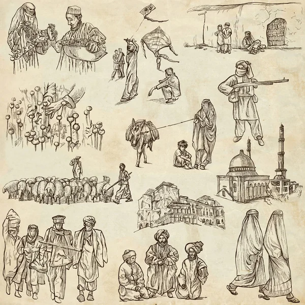 Afganistán: Viajar alrededor del mundo. Una ilustración dibujada a mano —  Fotos de Stock