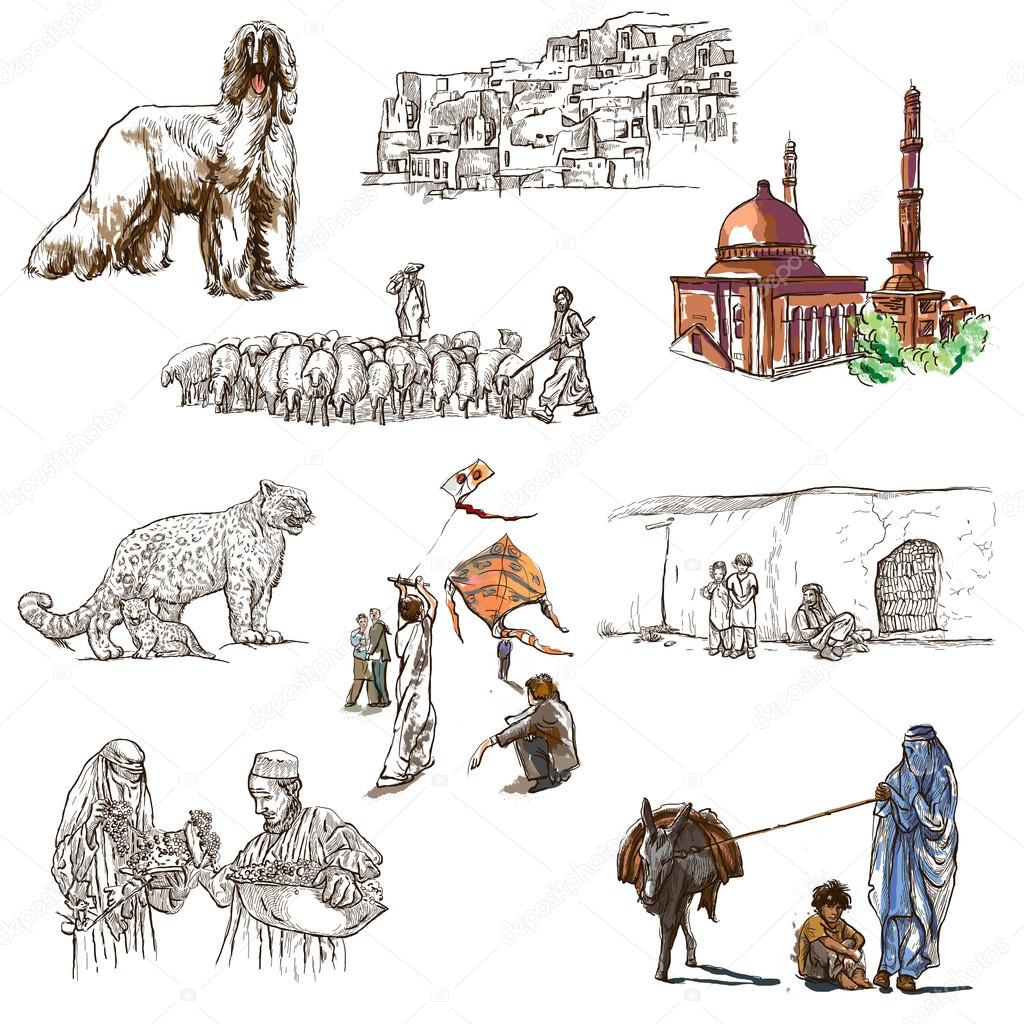 Afghanistan: Travel around the World. An hand drawn illustration