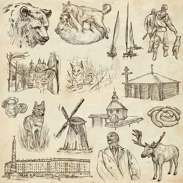 Belarus: Viagens ao redor do mundo. Uma ilustração desenhada à mão . — Fotografia de Stock