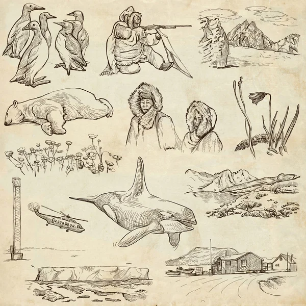 Polar Regions: Travel around the World. Freehand drawings. — Stock Photo, Image