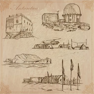 Antarktika: Dünya çapında seyahat. Vektör çizimler.
