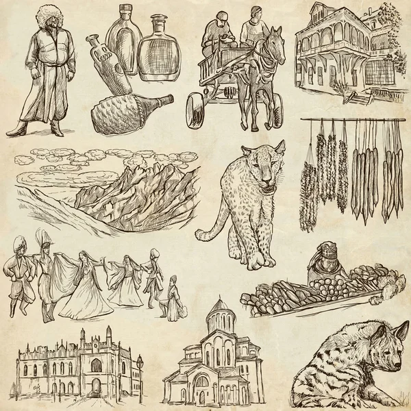 Geórgia (coleção de viagens) - ilustração desenhada à mão de tamanho completo — Fotografia de Stock