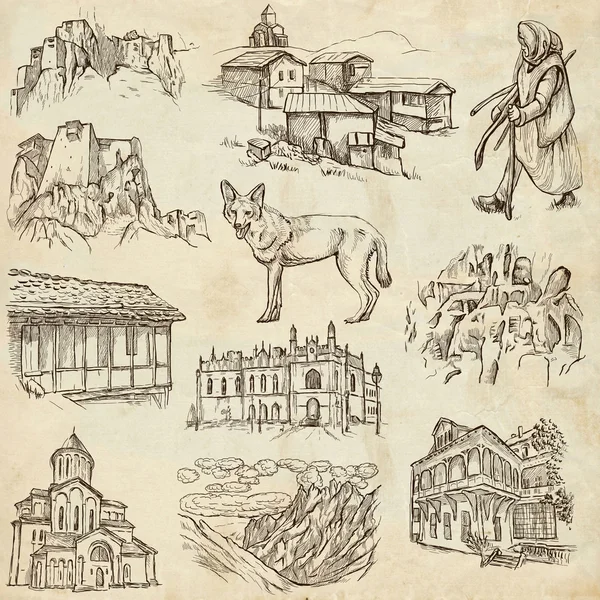 Georgia (travel collection) - full sized hand drawn illustration — Stock Photo, Image