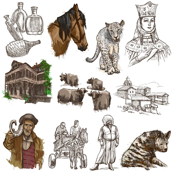 Georgien (travel samling) - full storlek hand dras illustration — Stockfoto