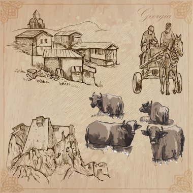 Seyahat: Gürcistan - bir elle çizilmiş vektör paketi