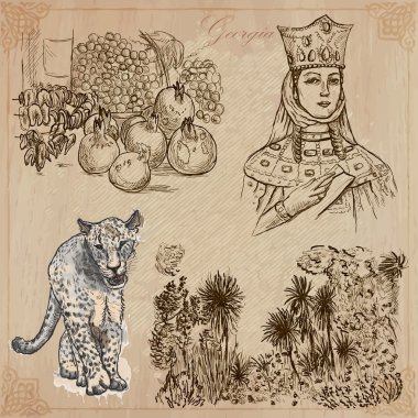 Seyahat: Gürcistan - bir elle çizilmiş vektör paketi