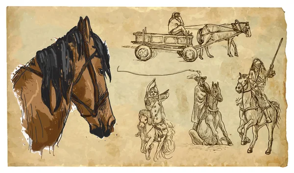 Тварини, тема: HORSES - мальований вручну векторний пакет — стоковий вектор