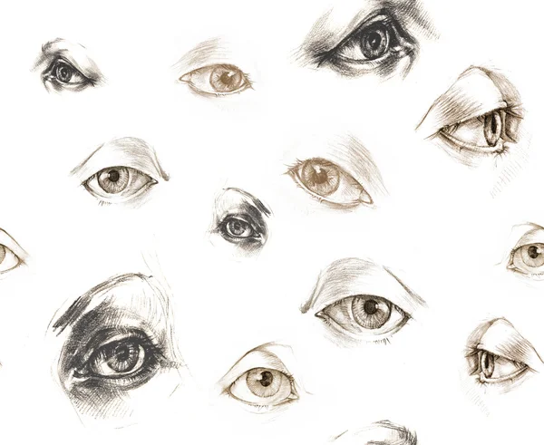 Ludzkie oko - seamles ilustracji. Ręki rysunki. — Zdjęcie stockowe