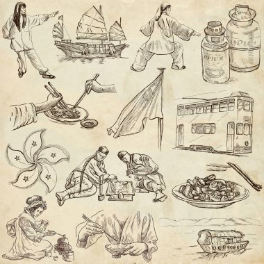 Hong Kong seyahat - tam boyutlu çizilen illüstrasyon no.2 el