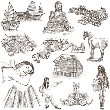 Hong Kong seyahat - tam boyutlu çizilen illüstrasyon no.1 el