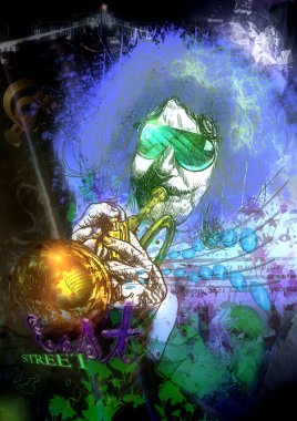 Musician: Trumpet Player (mixed mdia art) clipart