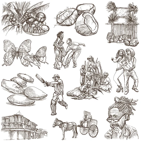 Jamaica Travel - Full sized hand drawn pack on white — Stock Photo, Image