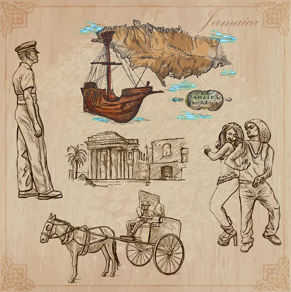 Путешествие по Ямайке - Векторный пакет, нарисованный вручную — стоковый вектор