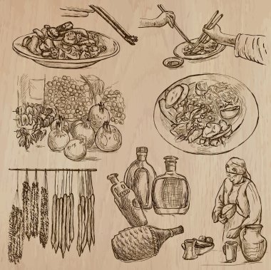 Yiyecek ve içecekler - elle çizilmiş vektörel çizimler