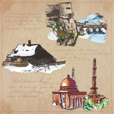 places nad architecture - hand drawn vector pack clipart