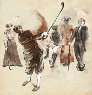 Oyuncu - bir el golf çizilmiş ve boyalı illüstrasyon