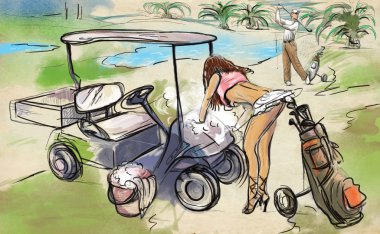 Golf Player - An hand drawn and painted illustration clipart