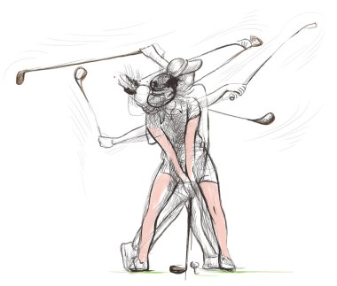 Golf Player - An hand drawn and painted illustration clipart