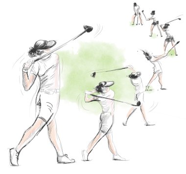 Oyuncu - bir el golf çizilmiş ve boyalı illüstrasyon