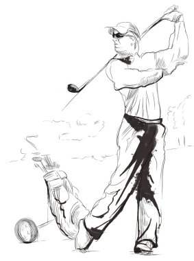 Oyuncu - bir el golf çizilmiş ve boyalı illüstrasyon
