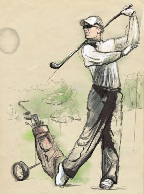 Oyuncu - bir el golf çizilmiş ve boyalı illüstrasyon